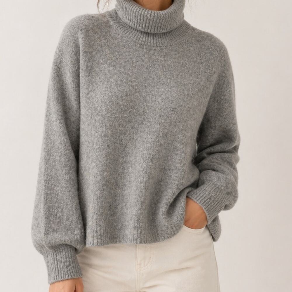JUST Turtleneck Sweater Oversized XS Blair Gray Wool Blend Melange Minimalist